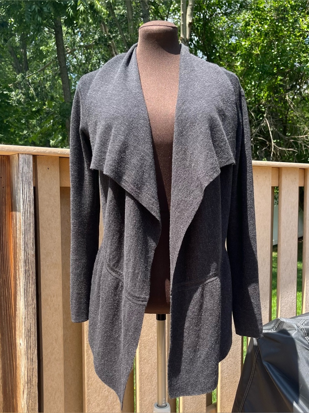 Eileen Fisher 100% Merino Wool Gray Long Sleeve Open Cardigan Size XS Minimalist
